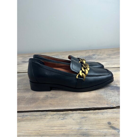 Vionic Mizelle Loafer Womens 7 Black Leather with Gold Chain Accent - Picture 2 of 9
